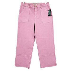 LOGO Lori Goldstein Womens Wide Leg Crop Pants Sz 12P Pink Stretch High Rise NWT